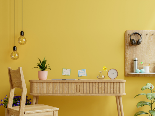 Yellow/mustered coloured wall
