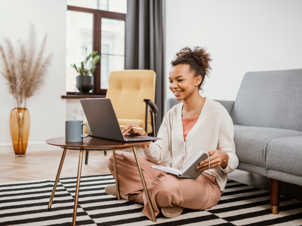 young woman working from home